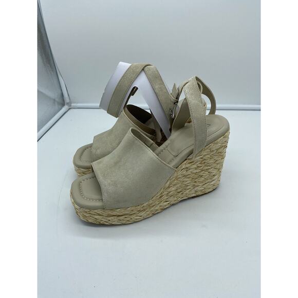 New Marc Fisher LTD Nelly Suede Espadrille Wedge Sandals Ankle Strap Natural 10M - Picture 4 of 9